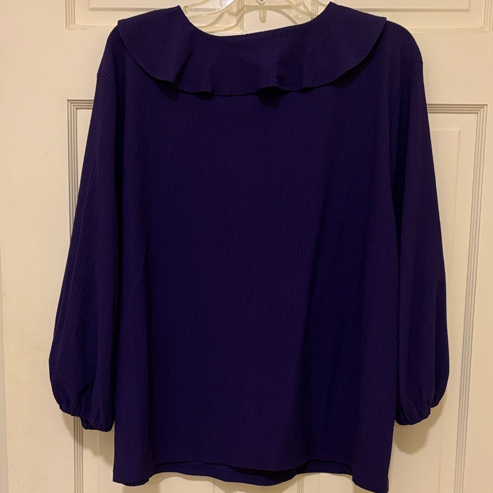 89th & Madison Deep Purple Blouse with Ruffle Neckline - Picture 2 of 5